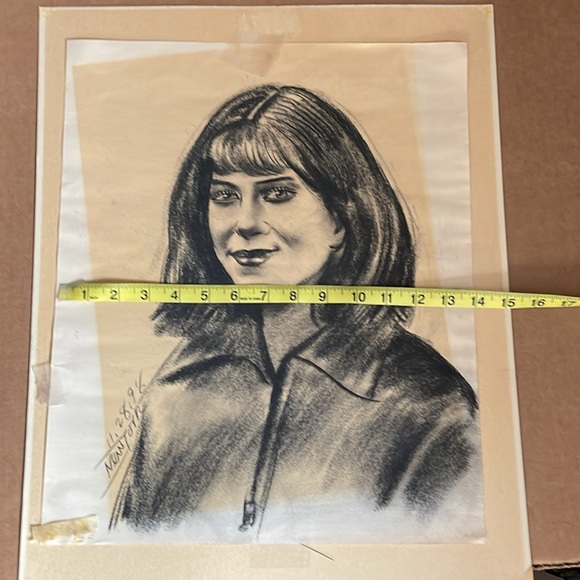 Vintage Original Portrait Charcoal Chalk Drawing, 14x17 - Picture 4 of 5
